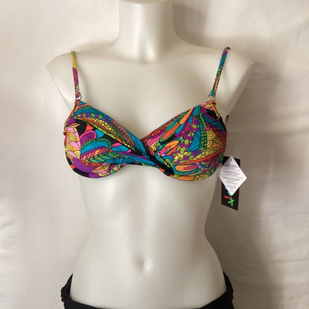 5109 NWT Bikini Bay Funky Feathers U/W Padded Tie Back Top Size 6
